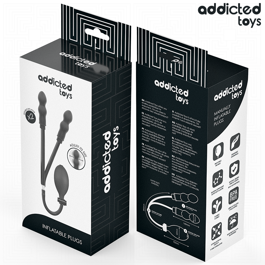 Plug Anal Dublu Gonflabil Addicted Toys Model 1, Silicon Medical, Expansiune Ajustabila, Pompa Manuala, Negru [7]