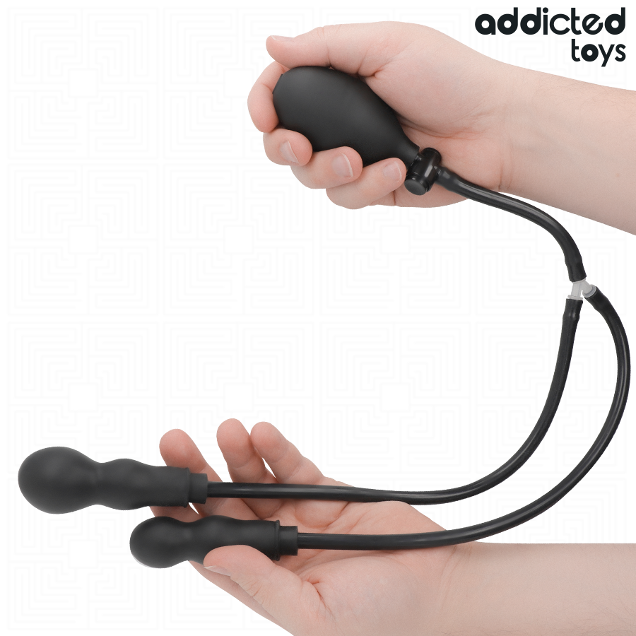 Plug Anal Dublu Gonflabil Addicted Toys Model 1, Silicon Medical, Expansiune Ajustabila, Pompa Manuala, Negru [4]