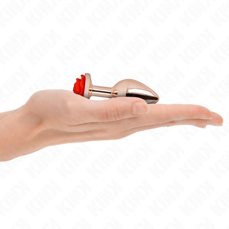 Plug Anal KINK Red Rose S din Metal, Roz-Auriu cu Trandafir Roșu, 7,8 cm [2]