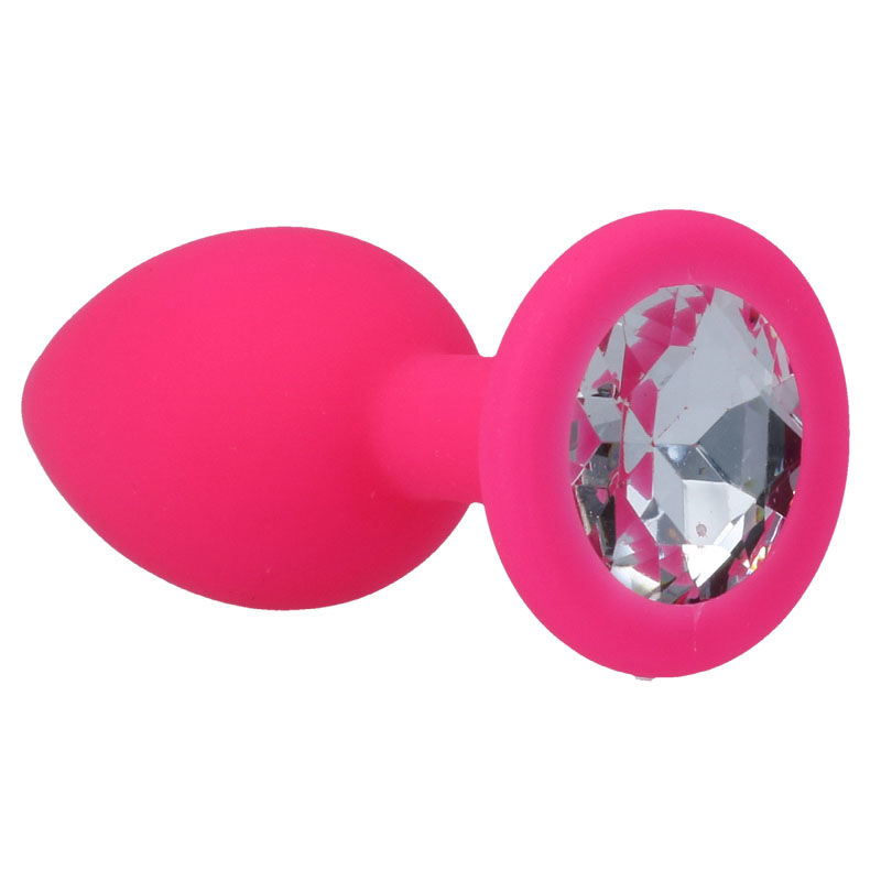 Plug anal pentru începători, mărimea S, silicon moale, bază cu cristal, 7,2 × 2,8 cm, roz fucsia [4]