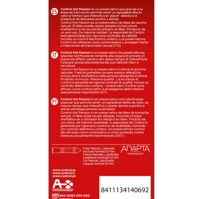 Prezervative Control Hot Passion, efect de incalzire, 10 bucati, culoare naturala, latime nominala 53 mm [2]
