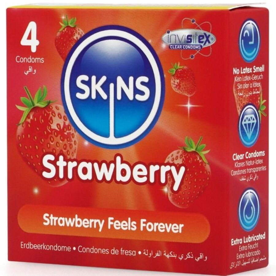 Prezervative SKINS Premium cu aromă de căpșuni – Ultra Subțiri, Lubrifiate, 4 bucăți [2]