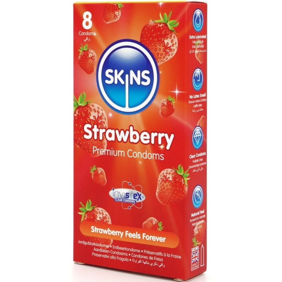 Prezervative SKINS Premium cu aromă de căpșuni – Ultra Subțiri, Lubrifiate, 8 bucăți [2]