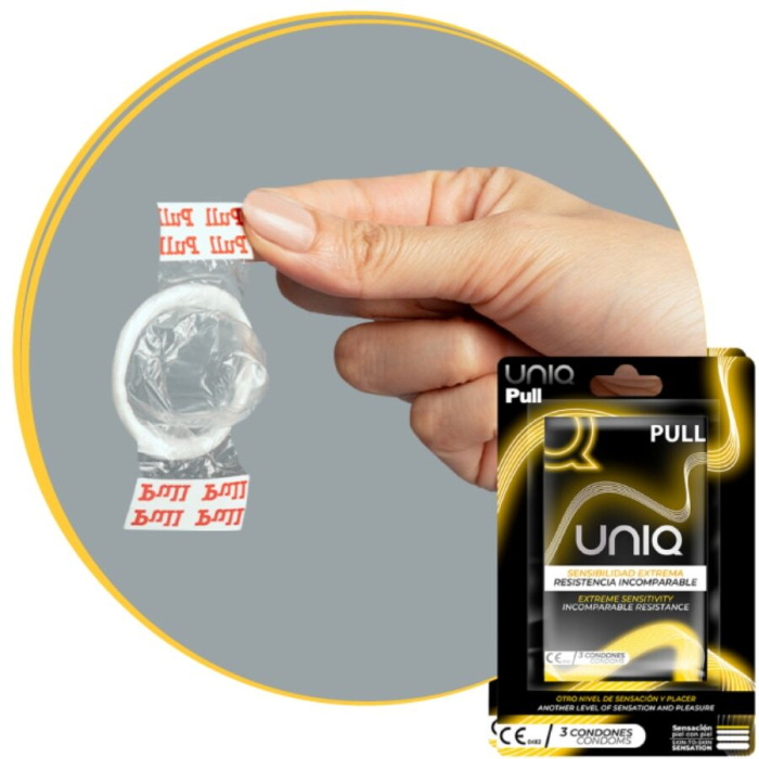 Prezervative UNIQ Pull fara latex cu benzi aplicare rapida, ultra subtiri, 3 bucati [2]