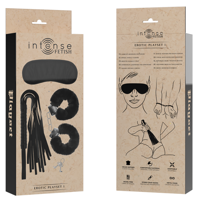 Set BDSM, INTENSE Fetish, 3 Piese, Piele ecologica/Plus/Metal, Negru [6]
