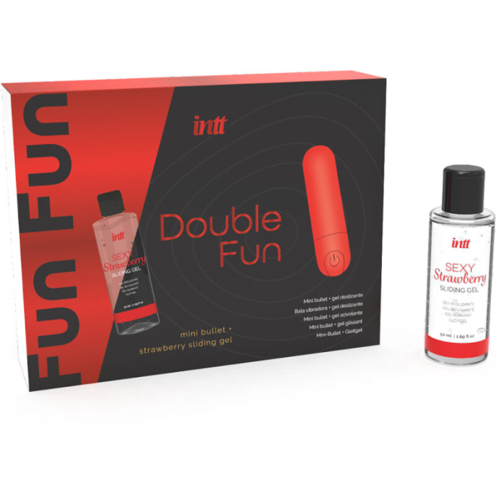 Set Cadou INTT Double Fun: Mini-Vibrator Bullet Reincarcabil USB, 10 Functii si Gel de Masaj Capsuni, 15ml, Rosu [2]