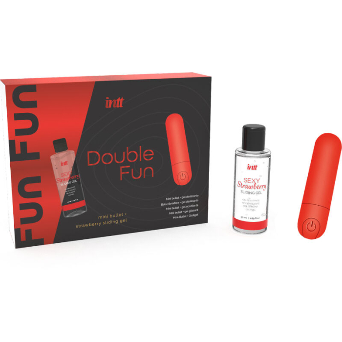 Set Cadou INTT Double Fun: Mini-Vibrator Bullet Reincarcabil USB, 10 Functii si Gel de Masaj Capsuni, 15ml, Rosu [3]