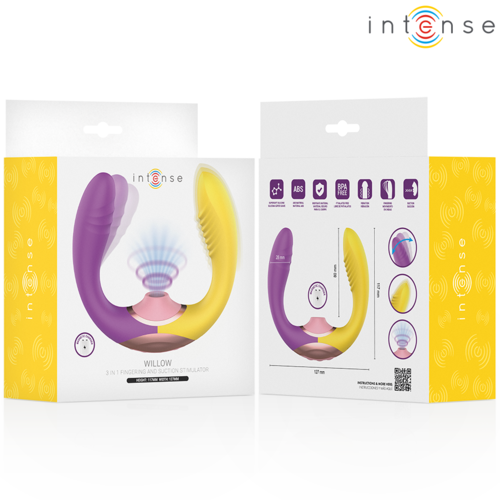 Vibrator 3-in-1 Intense Willow, 2 Motoare Independente, Suctiune si Vibratie, Punct G si Clitoris, 10 Functii, Silicon Medical, Galben/Violet Gradient [8]
