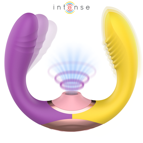 Vibrator 3-in-1 Intense Willow, 2 Motoare Independente, Suctiune si Vibratie, Punct G si Clitoris, 10 Functii, Silicon Medical, Galben/Violet Gradient [2]