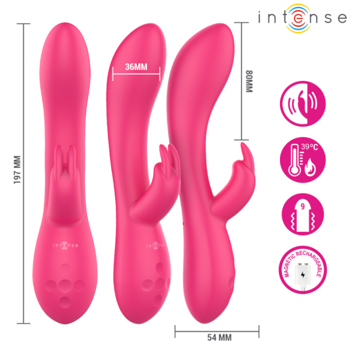 Vibrator Rabbit Intense Tammy, Silicon Medical, Functie de Incalzire, Stimulare Duala G-Spot si Clitoris, 10 Moduri, Waterproof, Reincarcabil USB, Roz [6]