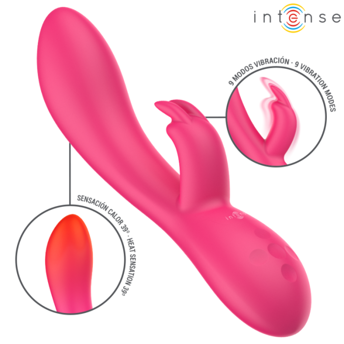 Vibrator Rabbit Intense Tammy, Silicon Medical, Functie de Incalzire, Stimulare Duala G-Spot si Clitoris, 10 Moduri, Waterproof, Reincarcabil USB, Roz [3]
