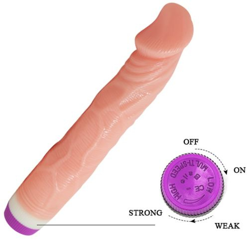 Vibrator realist BAILE Natural, culoare naturală, cu intensitate reglabilă prin comandă rotativă la bază. Lungime totală 22 cm, diametru 4 cm, materiale PVC și ABS. Alimentare cu două baterii AA. [6]