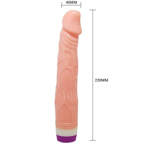 Vibrator realist BAILE Natural, culoare naturală, cu intensitate reglabilă prin comandă rotativă la bază. Lungime totală 22 cm, diametru 4 cm, materiale PVC și ABS. Alimentare cu două baterii AA. [3]