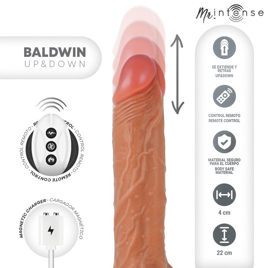 Vibrator Realist MR INTENSE Baldwin cu Mișcare Automată Up & Down și Telecomandă, 22 cm [3]