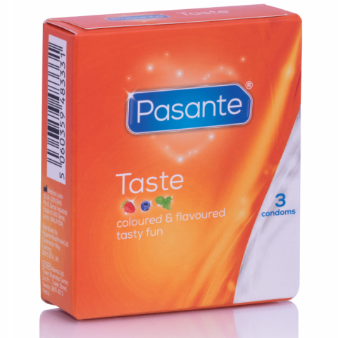 Prezervative Pasante Flavours 3 bucăți – Arome Fructate, Latex Natural, 53 mm