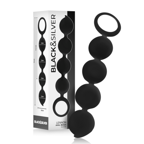 Pluguri și Bile Anale - Bile anale Black&Silver Lennon din silicon – 4 sfere, 15 cm