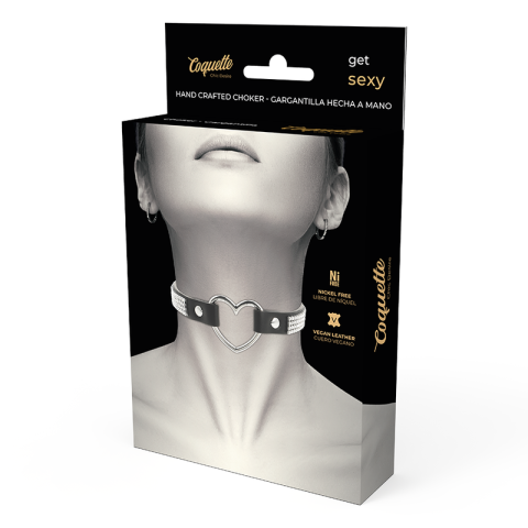 Choker Coquette Chic Desire din piele vegană cu inimă – negru [4]