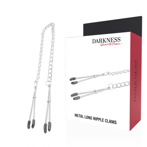 BDSM - Cleme reglabile pentru sfârcuri Darkness din metal cu lanț
