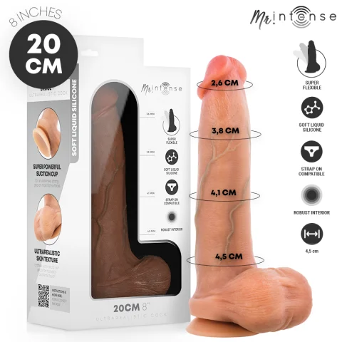 Dildouri - Dildo realist din silicon cu ventuză și testicule, 20 cm lungime, Ø 4,5 cm