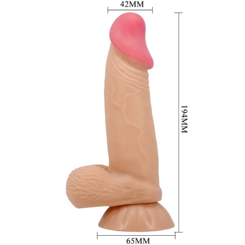 Dildo realist Sliding Skin cu piele mobilă, testicule și ventuză, TPR moale, 19,4 cm, culoarea pielii [5]