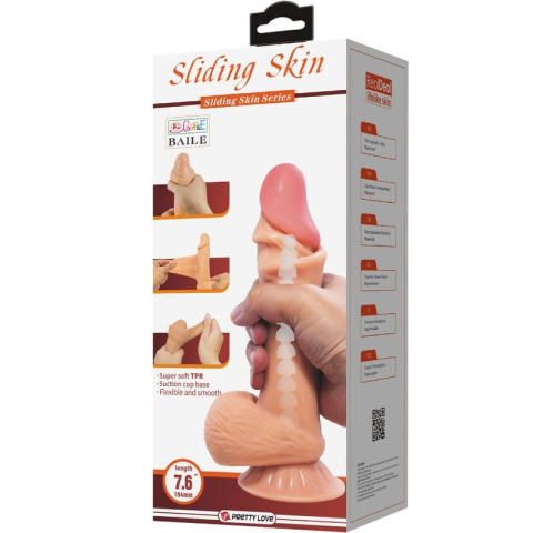 Dildo realist Sliding Skin cu piele mobilă, testicule și ventuză, TPR moale, 19,4 cm, culoarea pielii [6]