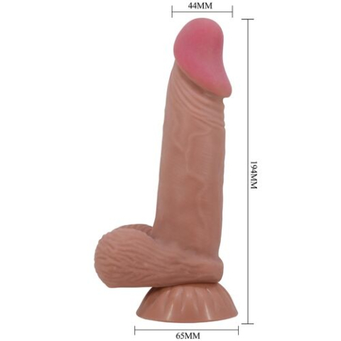 Dildo realist Sliding Skin cu piele mobilă, testicule și ventuză, TPR moale, 19,4 cm, maro [5]