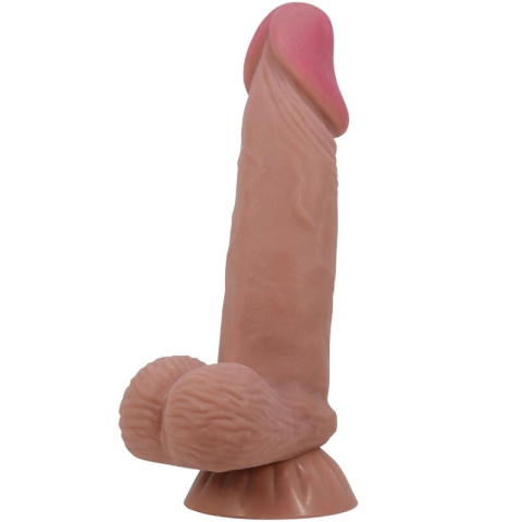 Dildo realist Sliding Skin cu piele mobilă, testicule și ventuză, TPR moale, 19,4 cm, maro [1]