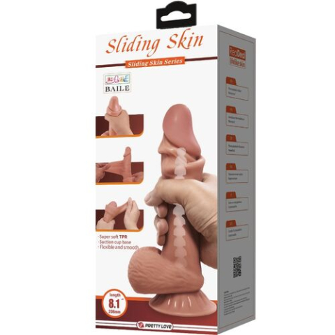 Dildo realist Sliding Skin cu piele mobilă, testicule și ventuză, TPR moale, 19,4 cm, maro [6]