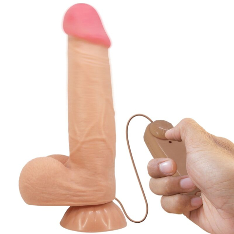 Dildouri - Dildo vibrator realist Sliding Skin cu piele mobilă, telecomandă cu fir și ventuză, TPR, 21,8 cm
