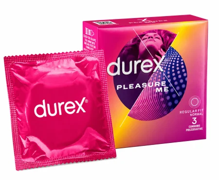 Prezervative - Durex Pleasure Me 3 Buc - Prezervative cu Nervuri și Puncte, Regular Fit, Latex Natural