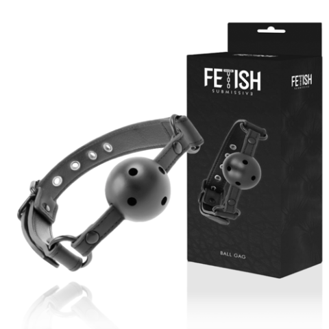 BDSM - Gag BDSM FETISH SUBMISSIVE bilă perforată și curea piele vegană