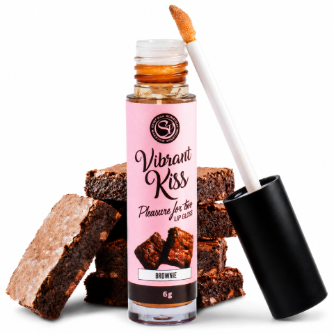 Stimulare - Gloss comestibil stimulant Vibrant Kiss cu efect de furnicături, aromă Brownie, 6 g