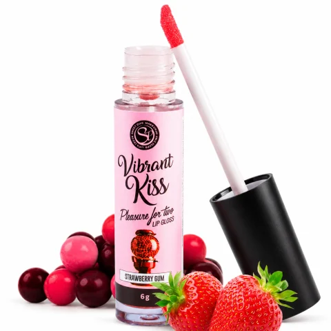 Stimulare - Gloss Comestibil Vibrant Kiss, Efect Stimulant cu Furnicături, Aromă Gumă cu Căpșuni, 6 g