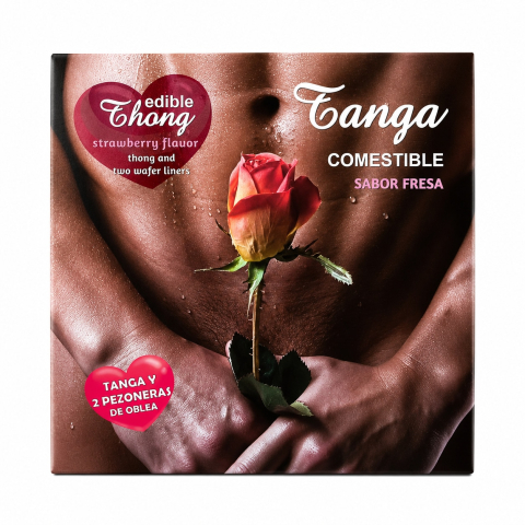 Lenjerie sexy - Lenjerie comestibila HOTFLOWERS pentru barbati, tanga + 2 accesorii pentru sfarcuri, aroma capsuni, marime universala