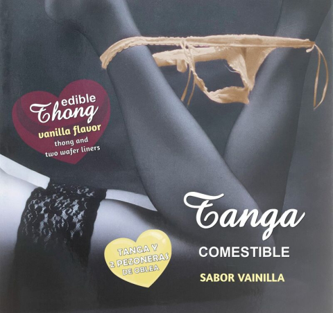 Lenjerie Comestibila - Lenjerie comestibila HOTFLOWERS pentru femei, tanga + 2 accesorii pentru mameloane, aroma vanilie, marime universala