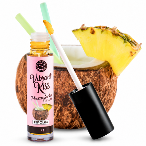 Stimulare - Luciu de buze comestibil cu efect vibrator și furnicături, pentru sărut și sex oral, Vibrant Kiss Piña Colada, 6 g
