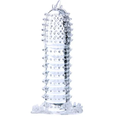 Mansoane penis & Proteze realistice - Manșon extensie pentru penis Baile, transparent, cu striații și puncte stimulatoare, 14 cm