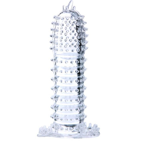 Mansoane penis & Proteze realistice - Manșon extensie pentru penis Baile, transparent, cu striații și puncte stimulatoare, 14 cm