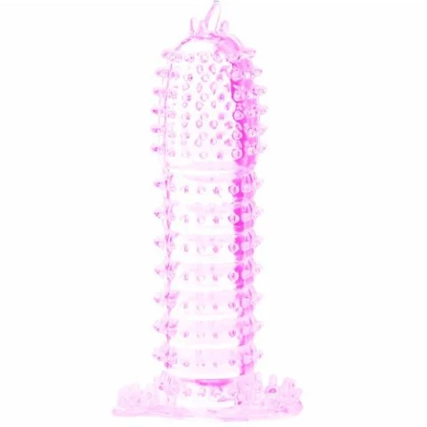 Mansoane penis & Proteze realistice - Manșon extensie pentru penis cu puncte stimulatoare roz, 14,2 cm