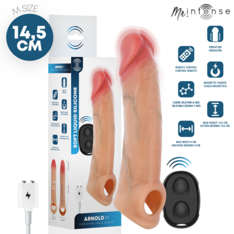 Mansoane penis & Proteze realistice - Manșon Vibrator MR INTENSE Arnold M pentru Penis cu Telecomandă, 14,5 cm
