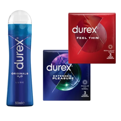 Lubrifianți - Pachet Durex Extended Pleasure + Feel Thin, 6 prezervative + Lubrifiant 50 ml