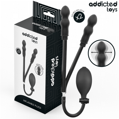 Dopuri anale - Plug Anal Dublu Gonflabil Addicted Toys Model 1, Silicon Medical, Expansiune Ajustabila, Pompa Manuala, Negru