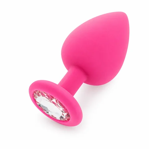 Pluguri anale - Plug Anal Începători, Mărimea S, Silicon Moale, Bază cu Cristal, 7,2 × 2,8 cm, Roz