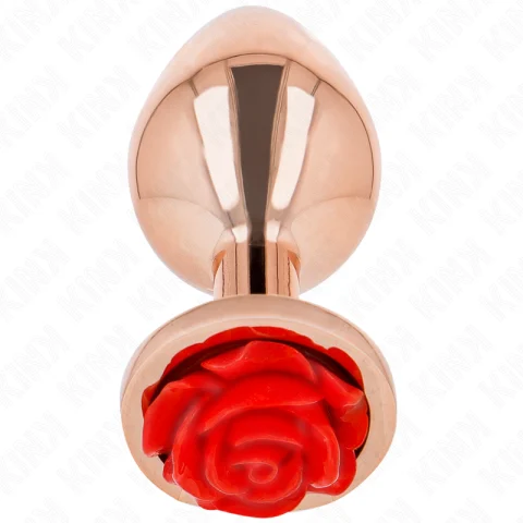 Pluguri anale - Plug Anal KINK Red Rose S din Metal, Roz-Auriu cu Trandafir Roșu, 7,8 cm