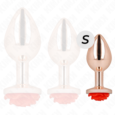 Plug Anal KINK Red Rose S din Metal, Roz-Auriu cu Trandafir Roșu, 7,8 cm [2]