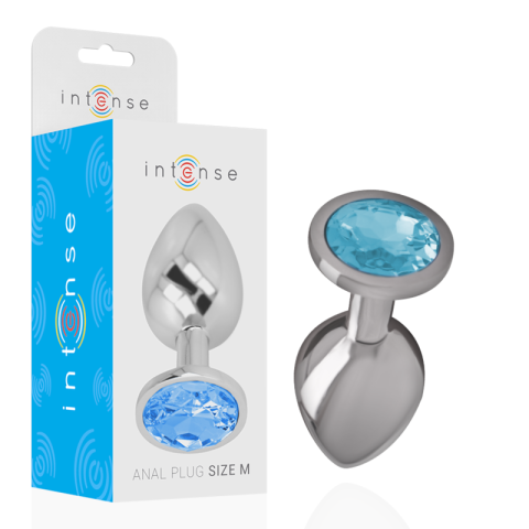 Pluguri și Bile Anale - Plug anal metalic Intense cu cristal albastru – M