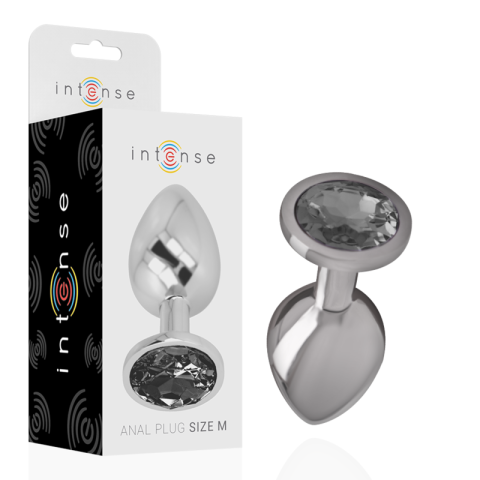 Pluguri și Bile Anale - Plug anal metalic Intense cu cristal negru – M