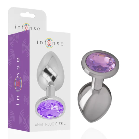 Plug anal metalic mărimea S cu bază sigură și cristal violet decorativ, 7 cm [0]