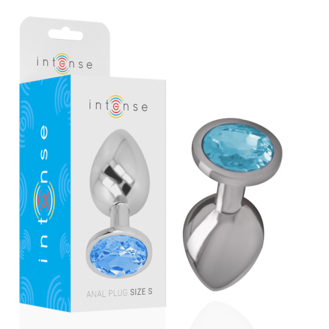 Pluguri anale - Plug anal metalic pentru începători, mărimea S, bază sigură cu cristal albastru, 7 cm