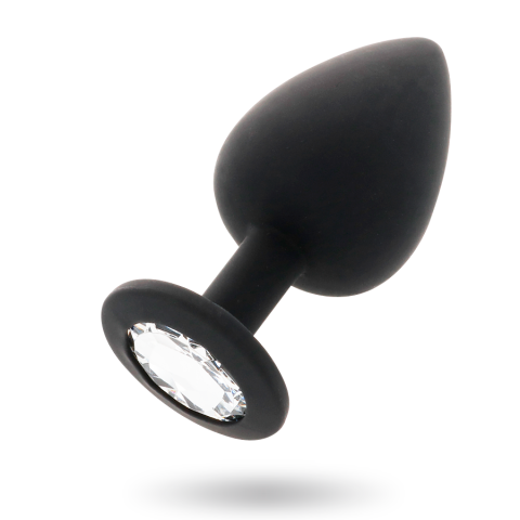 Pluguri anale - Plug anal pentru începători Shelki S, mărimea S, silicon moale, bază cu cristal, 7,2 × 2,8 cm, negru